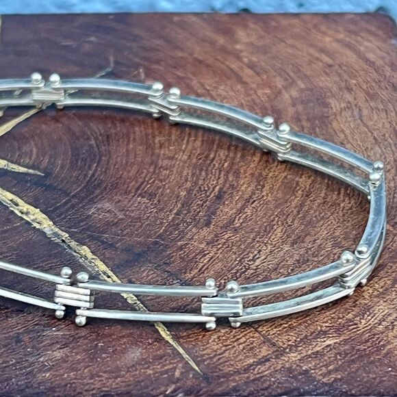 Vintage Silver Tennis Bracelet Gate Link Bracelet Vintage Modern Jewelry Gift - Picture 10 of 13